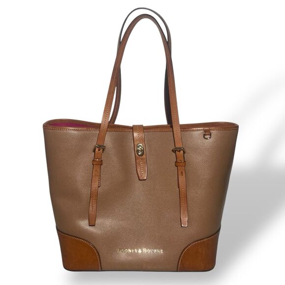 Dooney & Bourke Handbag Shoulder Bag Tote Large Tan Brown Leather Pebble Finish - Picture 1 of 16